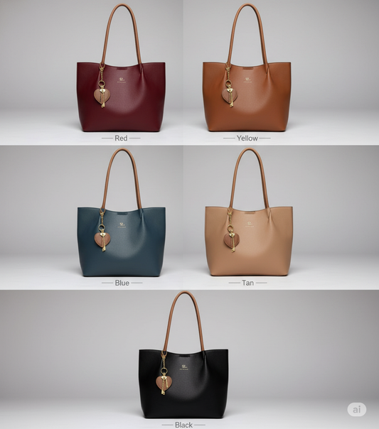 Leather Tote Handbag with Keyring