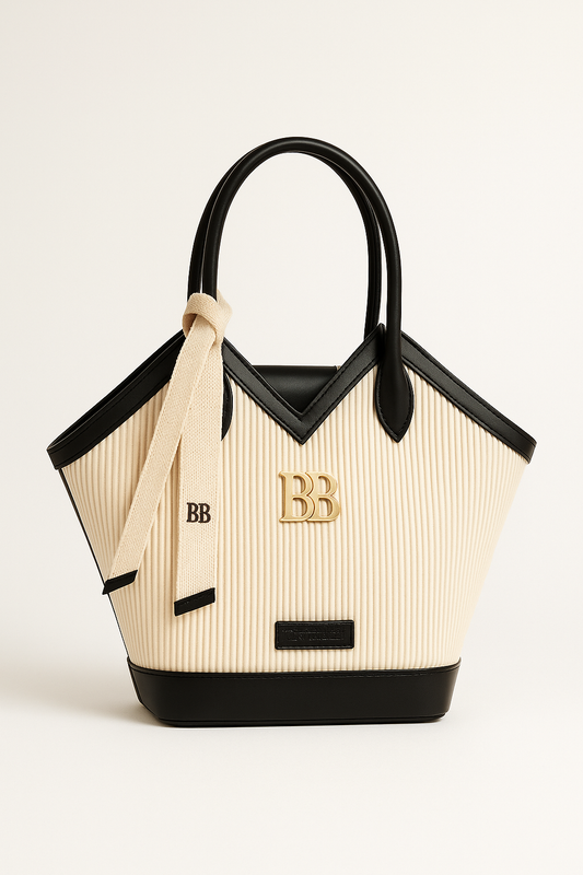 Elegant Designer Handbag with Ribbed Fabric