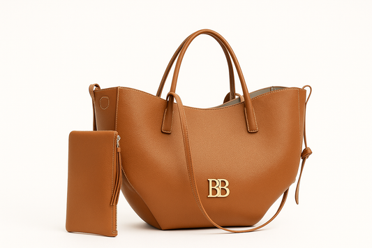 Classic Brown Leather Tote & Pouch