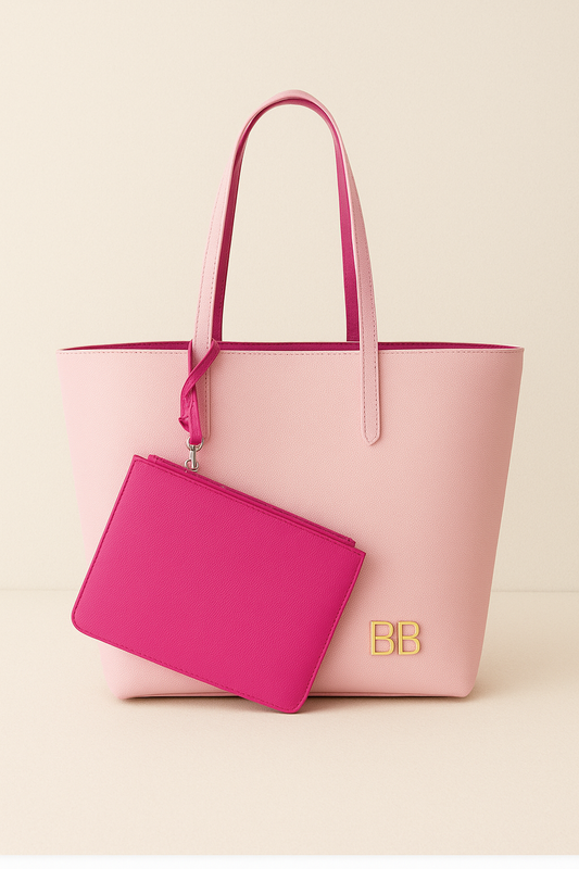 Pink Tote and Fuchsia Pouch Set